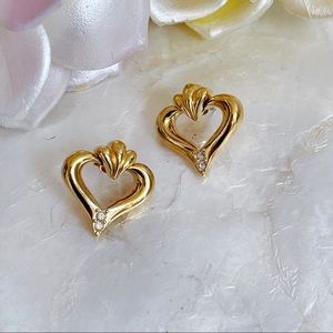 Avon Gold Tone CZ Heart Shape Earrings Convertible 2-in-1 Pierced